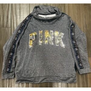 Y2K Victoria's Secret Pink Pullover Sweatshirt High Cowl Neck Sequin Bling Large